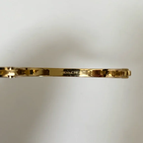 Coach Signature C Bangle Logo Statement Bracelet Enamel Hinged Pink Red Gold - Picture 7 of 9